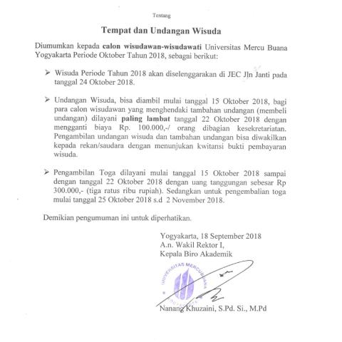 Psikologi: Pengumuman Tempat dan Undangan Wisada Periode Oktober 2018