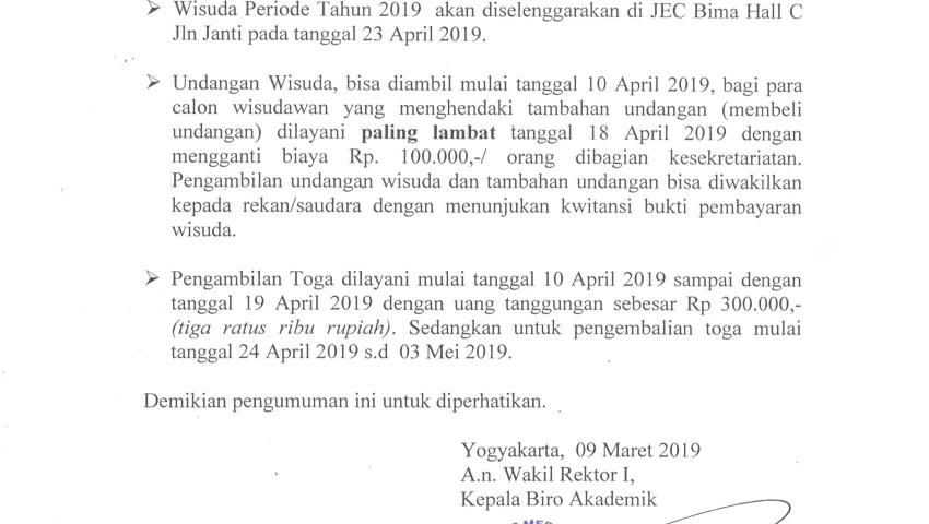 Psikologi: Pengumuman Tempat dan Undangan Wisuda Periode April Tahun 2019