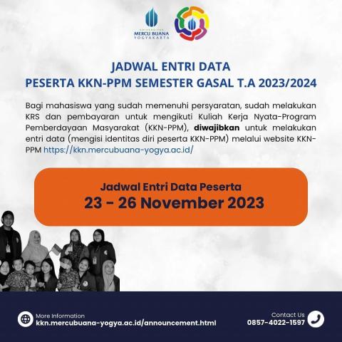 PENGUMUMAN : Entri Data KKN-PPM Semester Gasal T.A. 2023/2024